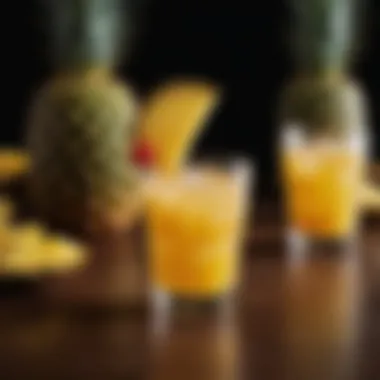 Vibrant Rum and Pineapple Cocktail A vibrant cocktail showcasing the fusion of rum and pineapple juice garnished with fresh fruit