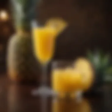 An elegant glass filled with a rum cocktail, showcasing the rich color and texture of pineapple juice