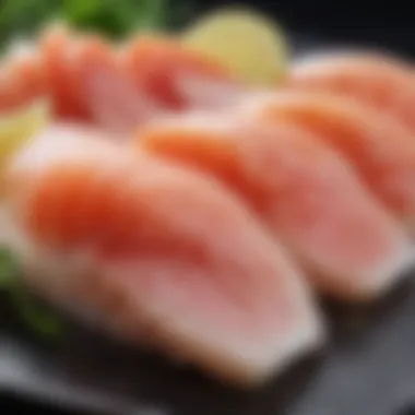 Close-up of fresh sashimi featuring delicate cuts of fish