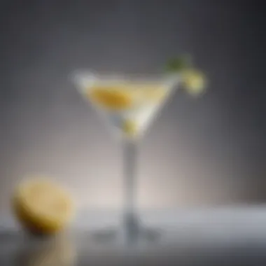 Refined Gin Martini Delight A close-up of a sophisticated martini featuring a twist of lemon and an olive.