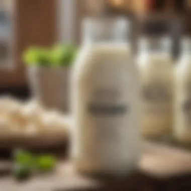 A serene local farmers' market stall showcasing jars of fresh homemade kefir.