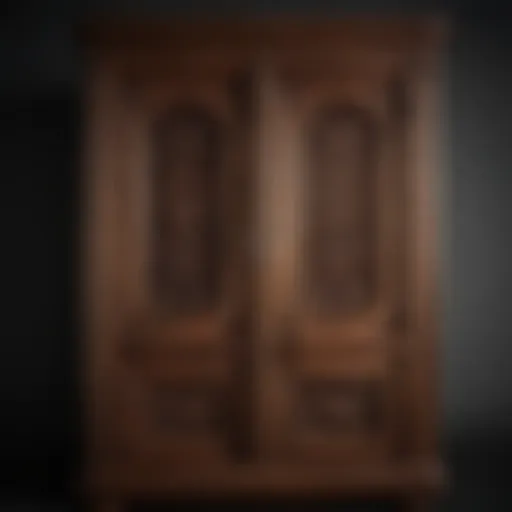 Elegant wooden stand-alone cabinet with intricate door design