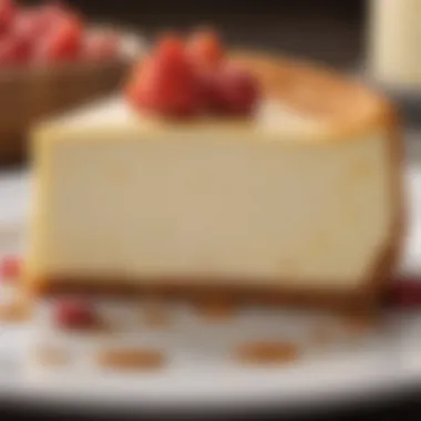 A close-up of the creamy texture of a sugarless cheesecake, highlighting its indulgent appeal.