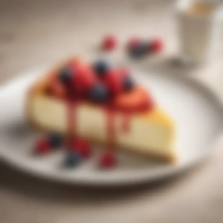 A delectable slice of sugarless cheesecake garnished with fresh berries.