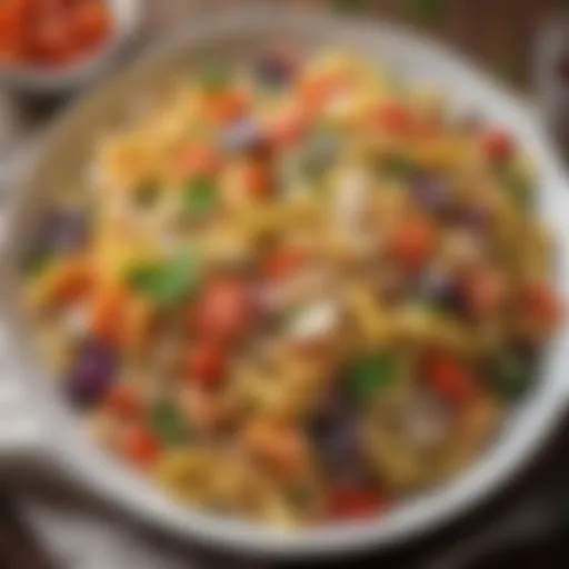 Colorful summer pasta salad with vibrant vegetables