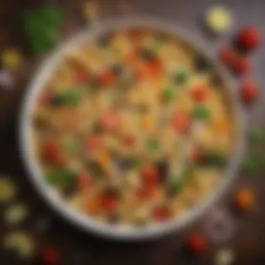 A gourmet pasta salad with an array of colorful ingredients