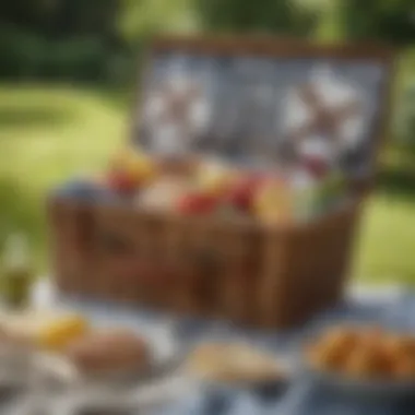 Close-up of picnic basket essentials, showcasing quality items