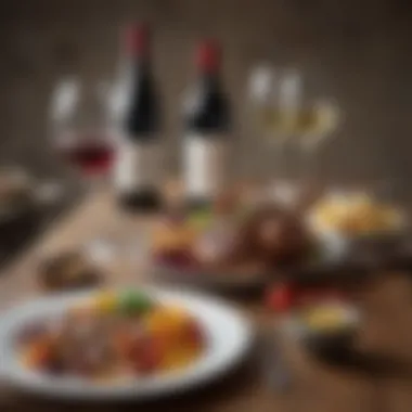 Gourmet Meal Paired with Small Wine Bottles Wine pairing with a gourmet meal featuring small bottles