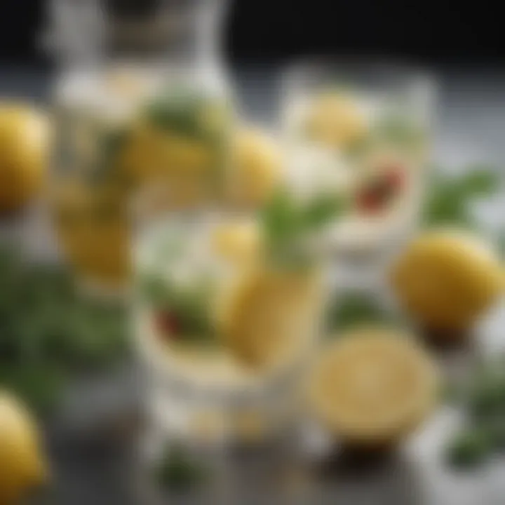 An assortment of herbs and fruits to enhance lemonade flavors.