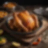 Golden-brown air-fried chicken on a rustic wooden table