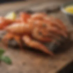 Fresh rock shrimp on a rustic wooden table