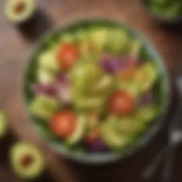 A vibrant avocado salad showcasing an array of colorful ingredients.