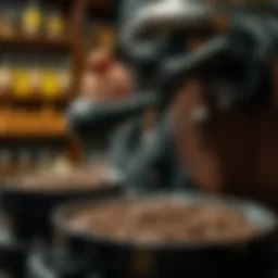 Artisan coffee roaster at work, showcasing the roasting equipment and beans.