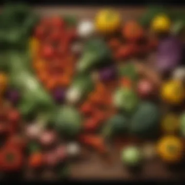 Vibrant Fresh Vegetables A colorful array of fresh vegetables arranged beautifully on a wooden table.