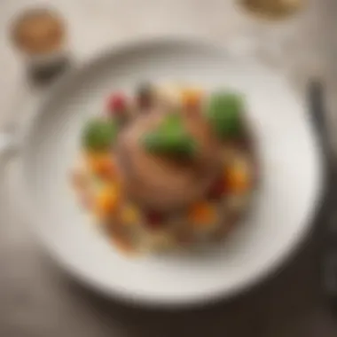 Elegant Healthy Meal Presentation A plated dish showcasing a gourmet healthy meal, elegantly garnished.