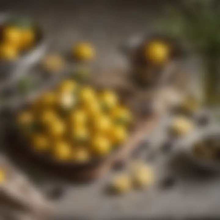 Fresh lemons and olives arranged elegantly, highlighting their natural beauty