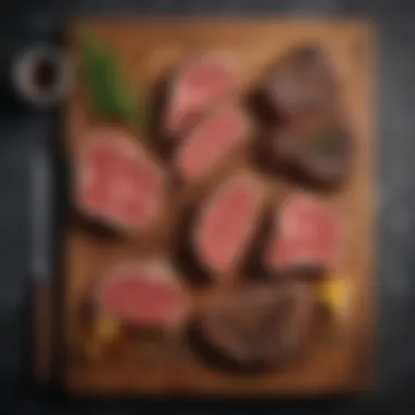 Premium Steak Cuts Selection A selection of premium steak cuts arranged elegantly on a wooden board