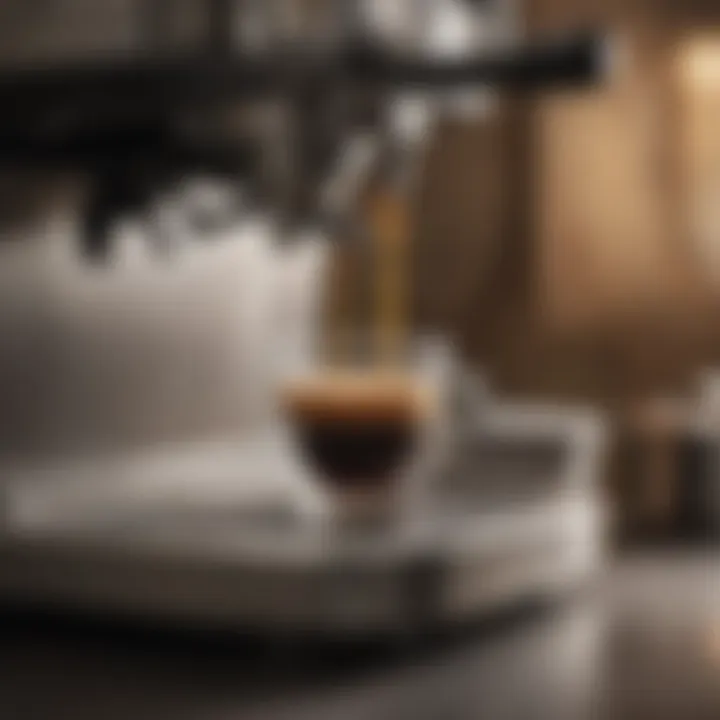 An espresso machine with freshly brewed espresso shot.