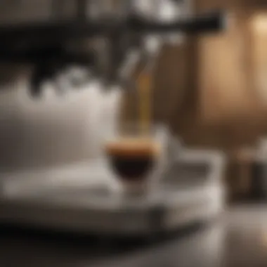 Perfect Espresso Shot An espresso machine with freshly brewed espresso shot.