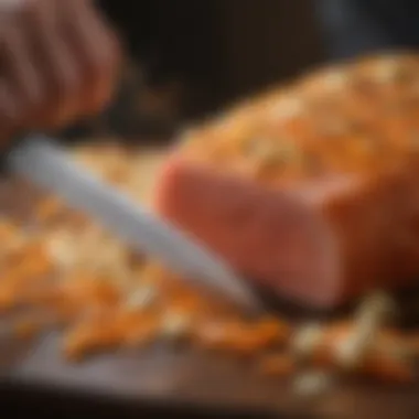 Close-up of the precision cutting ability of an electric carving knife