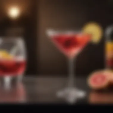 Elegant display of a cosmopolitan cocktail in a stylish glass