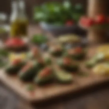 A rustic table set with ingredients for stuffed jalapeños, emphasizing fresh produce