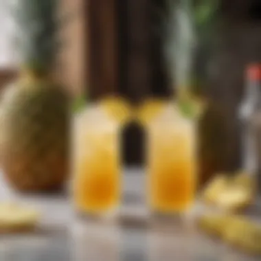 Innovative Cocktail Creations with Pineapple and Ginger An artistic display of cocktails made with pineapple juice and ginger ale