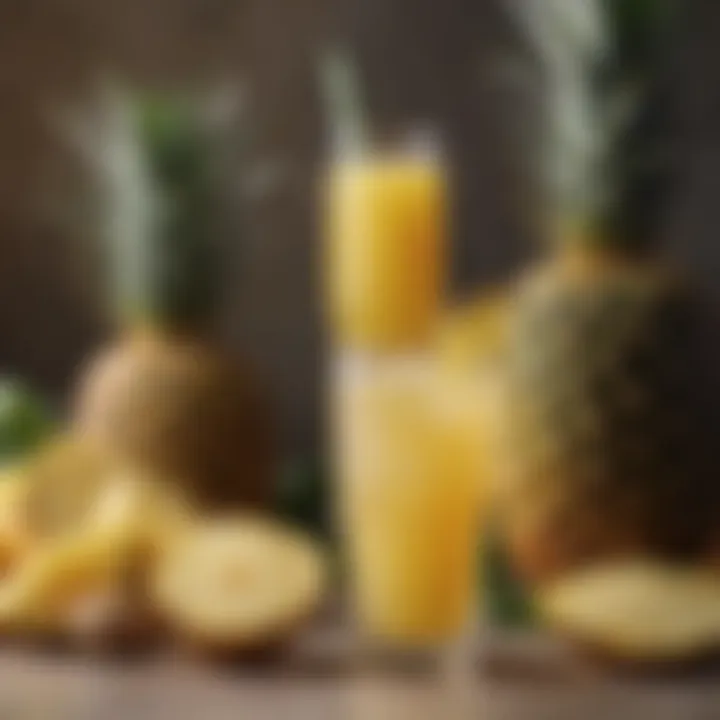 A vibrant glass of pineapple juice next to a sparkling ginger ale