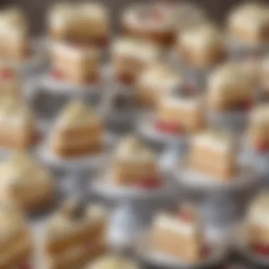 Assorted Cake Slices with Cream Cheese Frosting An assortment of cake slices adorned with various flavors of cream cheese frosting