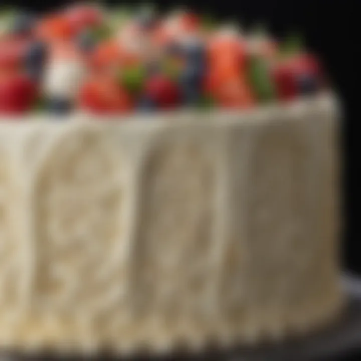 A beautifully decorated cake showcasing intricate piping of cream cheese frosting