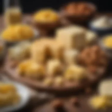 Keto Ingredient Selection A variety of cheeses, almond flour, and keto-friendly ingredients arranged artistically