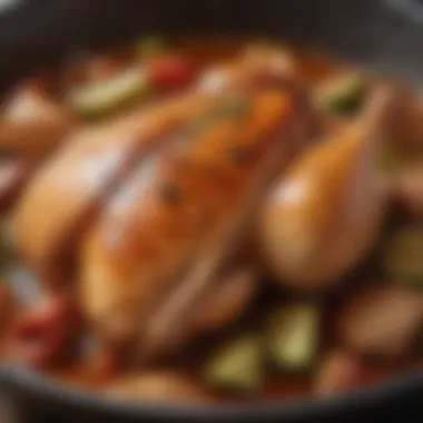 Juicy Chicken in Flavorful Marinade Juicy chicken marinating in a rich, flavorful sauce