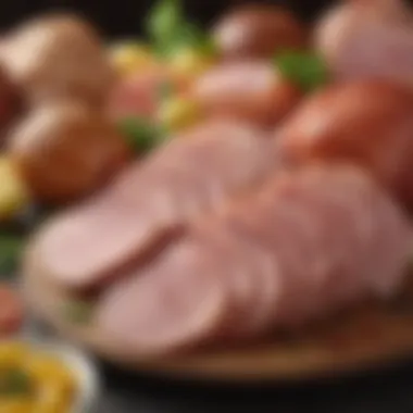 An exquisite platter of gourmet ham varieties showcasing different textures and colors.