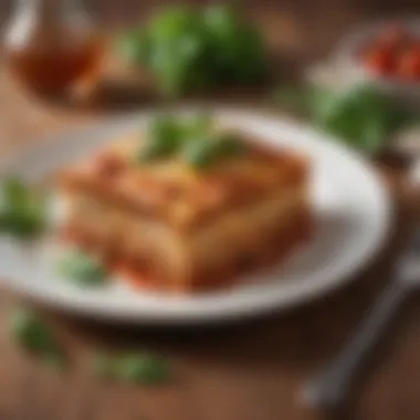 An exquisite presentation of lasagna on a stylish plate garnished with fresh herbs.