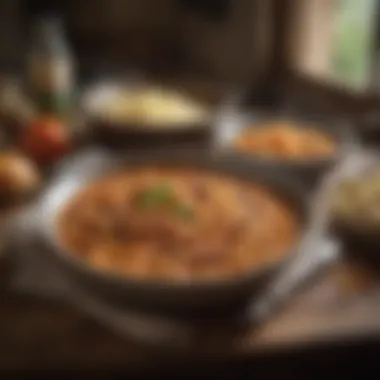 Rustic Kitchen with Pasta e Fagioli A rustic Italian kitchen setting featuring Pasta e Fagioli