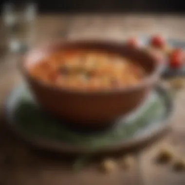 Traditional Pasta e Fagioli Presentation A traditional bowl of Pasta e Fagioli garnished with herbs
