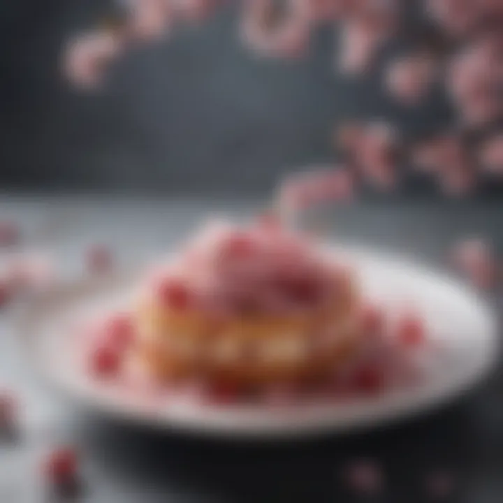 A vibrant dish featuring salted cherry blossoms garnishing a gourmet meal