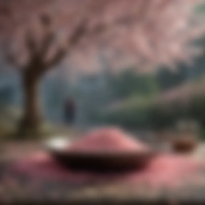 A traditional setting showcasing the preparation of salted cherry blossoms