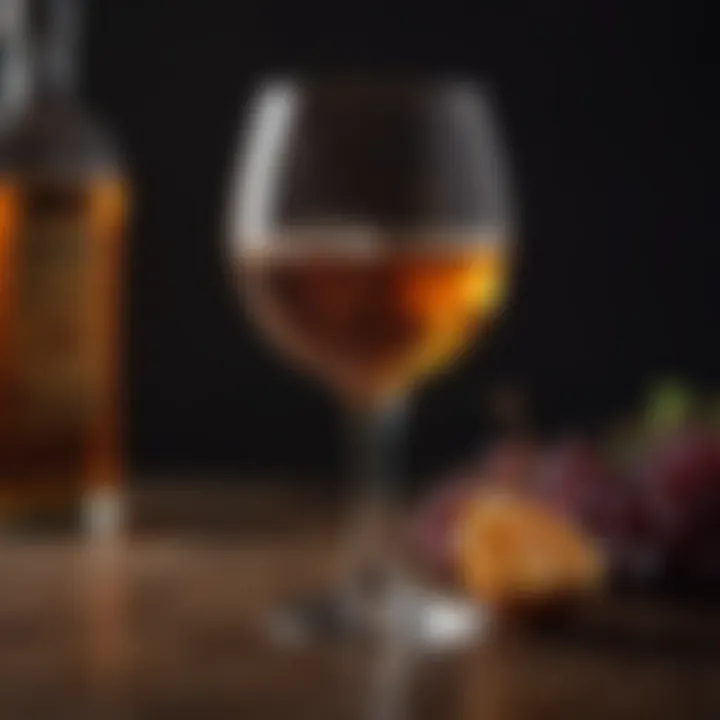 Close-up of a glass of sherry showcasing its rich color and clarity