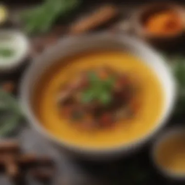 A close-up of spices and herbs that enhance winter soup flavors