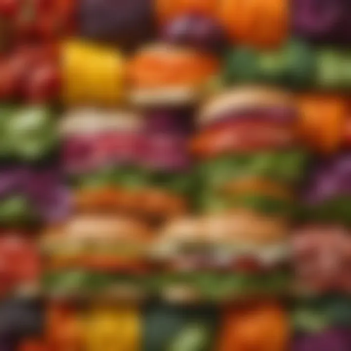 An array of colorful vegetables used in sandwiches