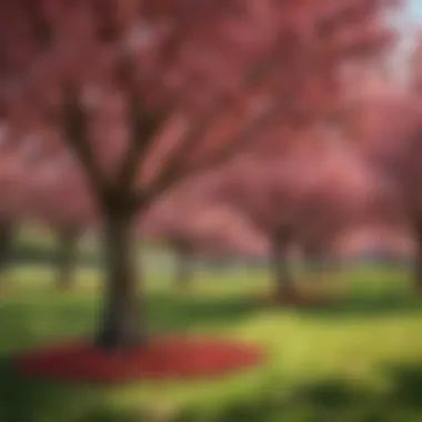 A picturesque cherry orchard with trees laden with ripe fruit