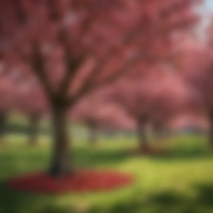 A picturesque cherry orchard with trees laden with ripe fruit