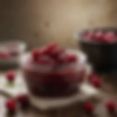 An elegant bowl of cherry preserves with a rich, glossy appearance