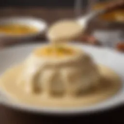 An elegant presentation of a béchamel sauce with a rich, creamy texture.