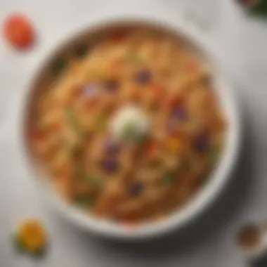 Vibrant Pasta Dish A vibrant plate of pasta adorned with colorful vegetables and a sprinkle of ranch seasoning.