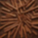 A close-up view of different cinnamon types arranged on a wooden surface