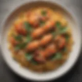 A gourmet plate of pasta adorned with succulent foster crab pieces