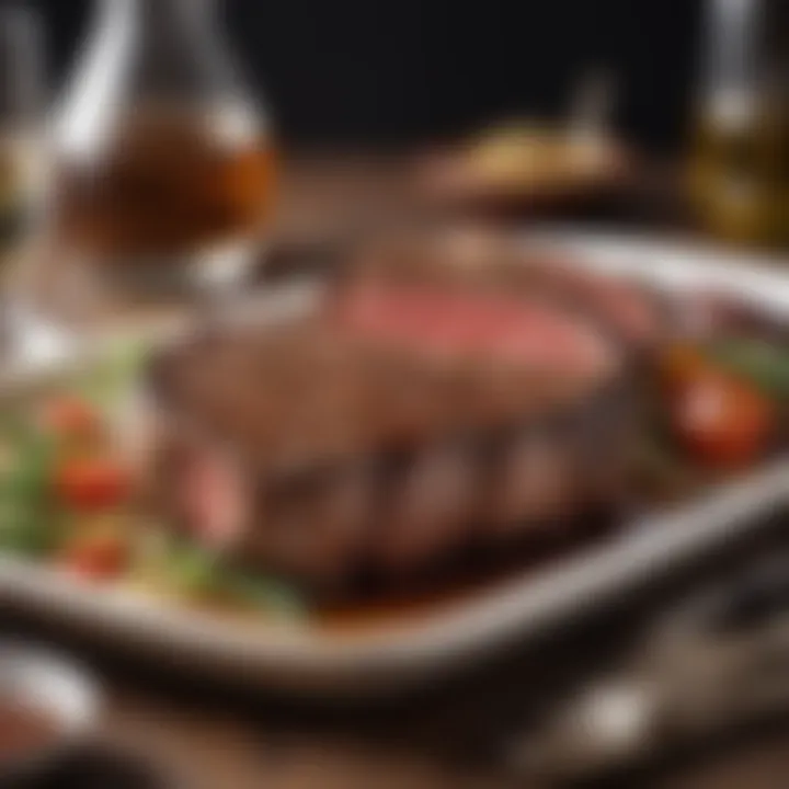 A beautifully arranged steak dinner with sides