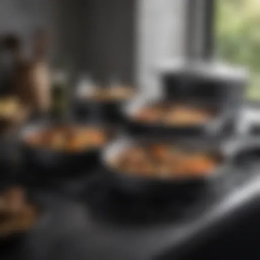 Stunning hard anodized cookware set displayed elegantly